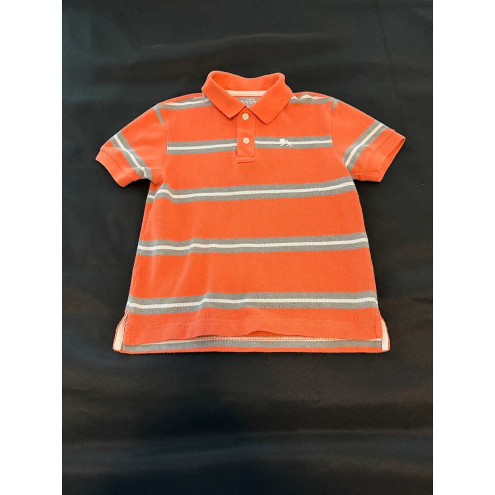 Old Navy Boys Orange Striped Short Sleeve Polo Shirt Lion Logo Size S 6-7